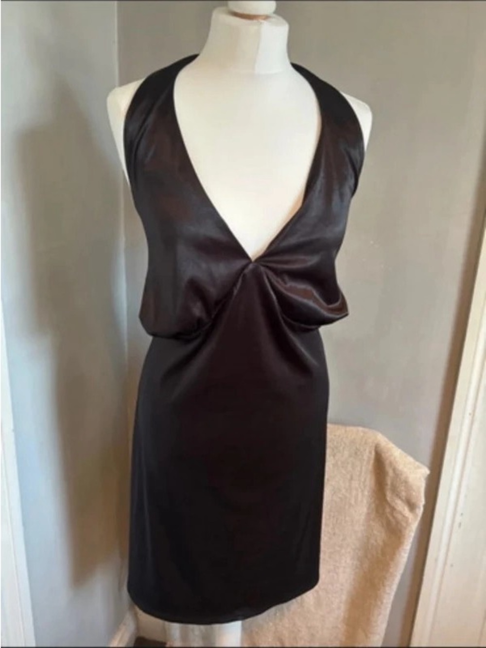 Plunging V-Neck Black Maxi Dress with Twisted Front Detail